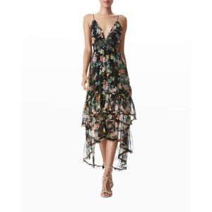 Alice+Olivia Imogene High-Low Spaghetti-Strap silk floral Dress sz12 worn once